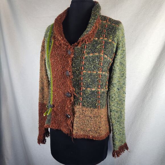 Anthropologie CURIO Small Wool Blend Patchwork Cardigan Sweater BoHo Cottagecore - Picture 8 of 10